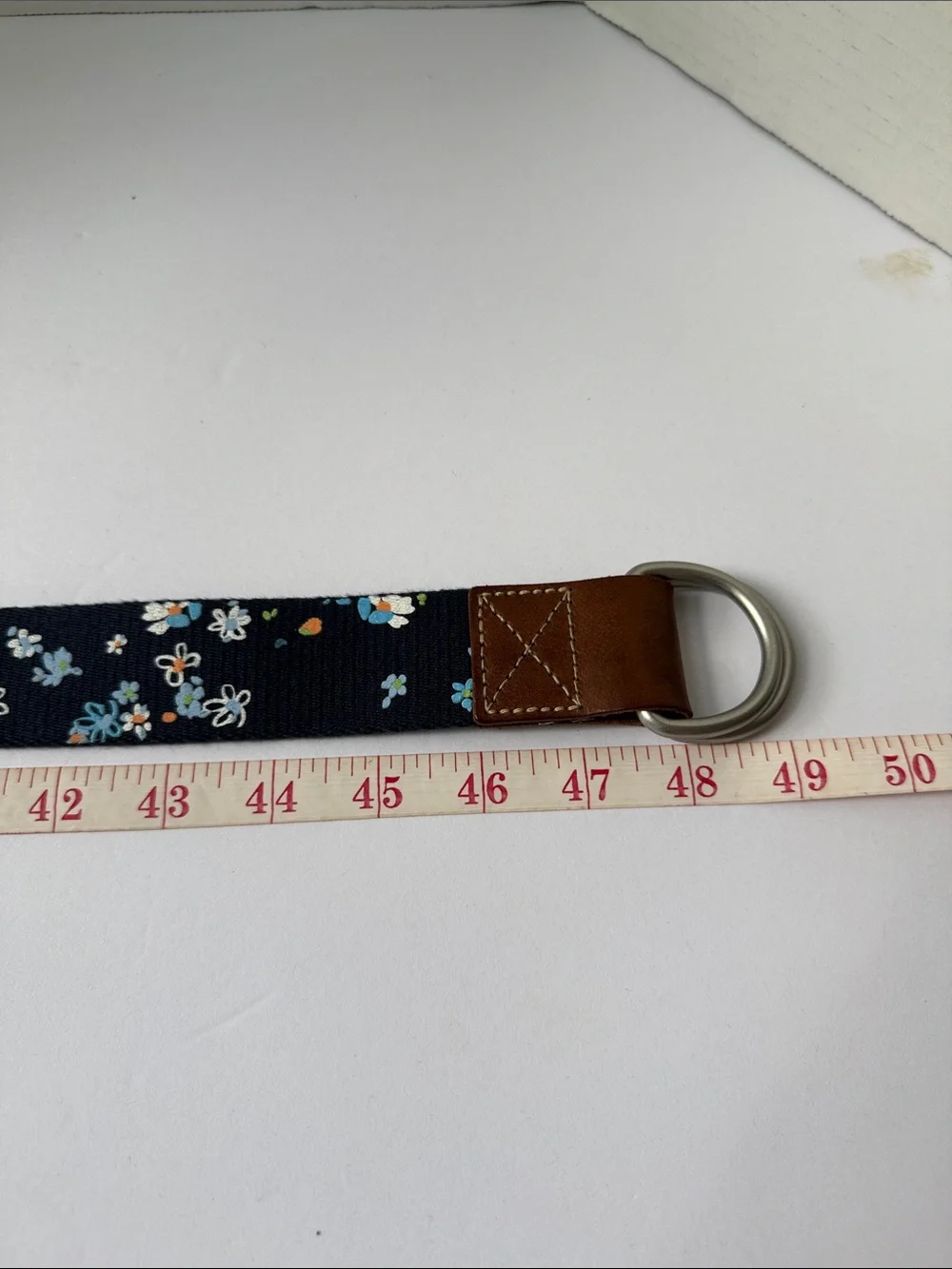 Men,s Cremieox Navy Floral Fabric Belt with Blue and Orange Accents #614